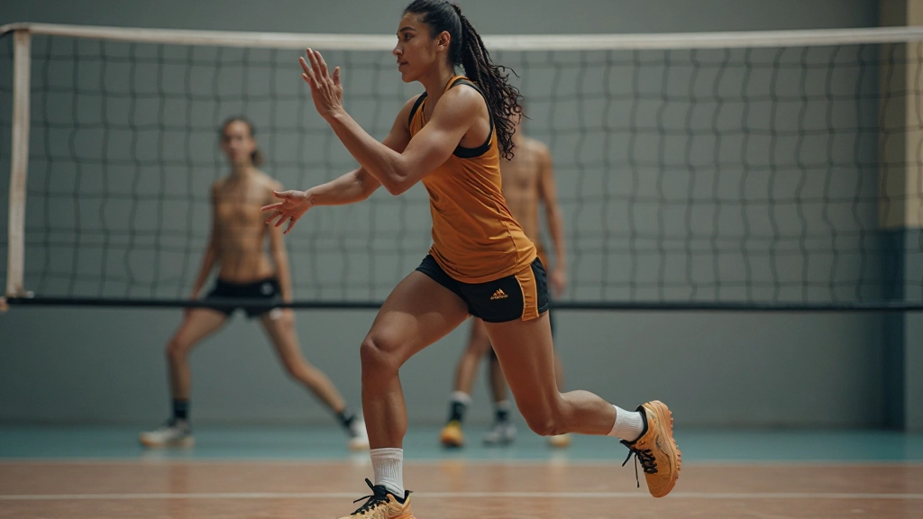 لاعب كرة طائرة يقوم بحركة الاستقبال الدفاعية أمام الشبكة