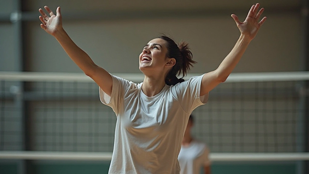 لاعب كرة طائرة يقفز عالياً لمحاولة الدفاع عن الكرة في لحظة حرجة من المباراة